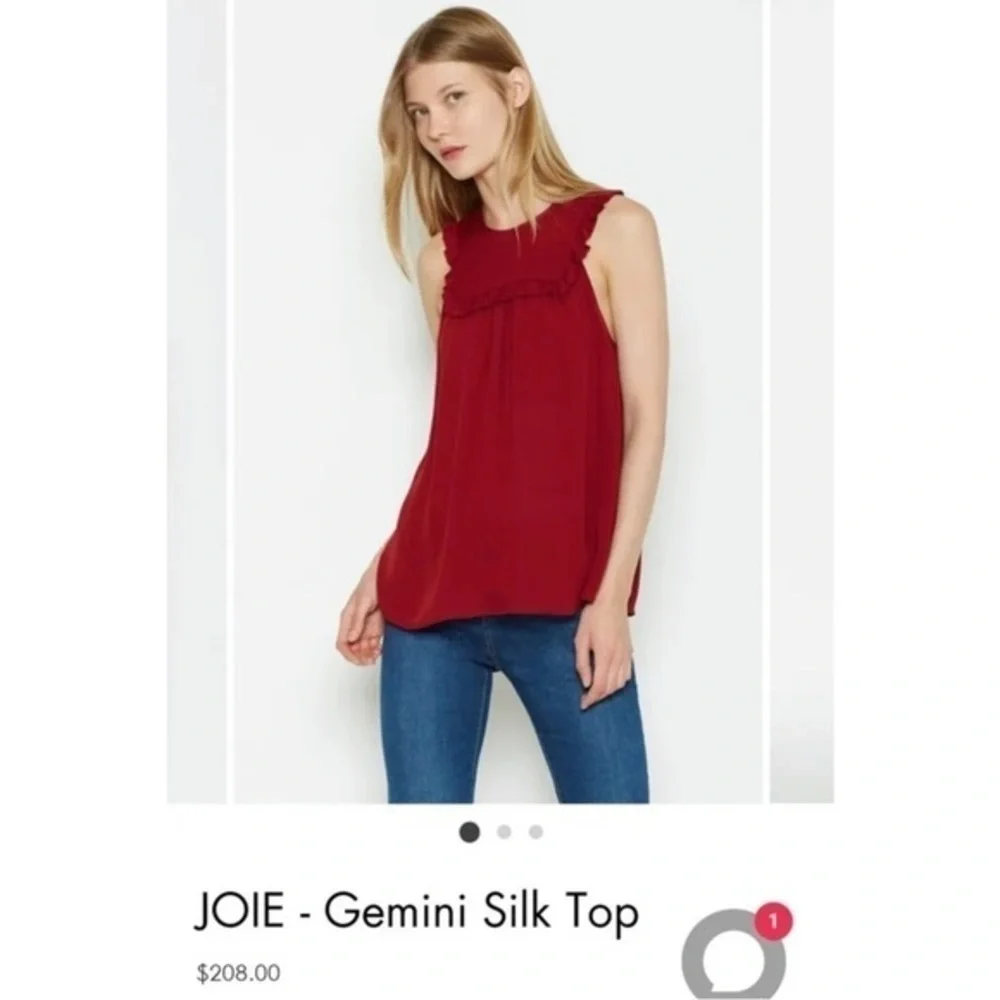 Joie SILK Gemini Silk Ruffle Sleeveless Tank Bordeaux Rose Dark Red Size S $208 - Picture 9 of 15